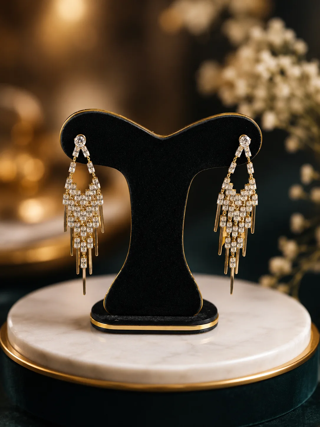 প্রিমিয়াম ক্রিস্টাল লং ড্রপ ইয়াররিং