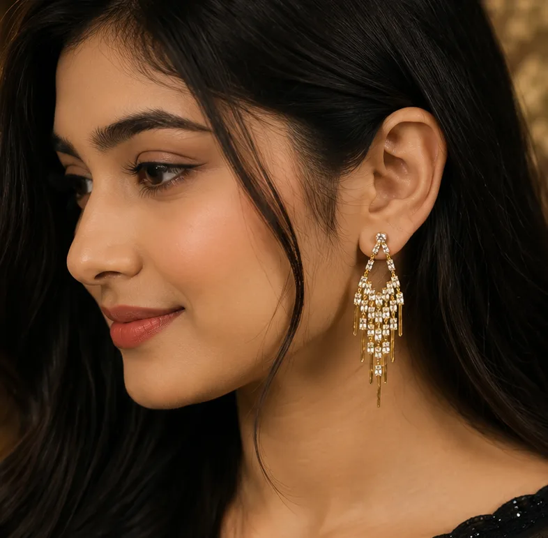 প্রিমিয়াম ক্রিস্টাল লং ড্রপ ইয়াররিং