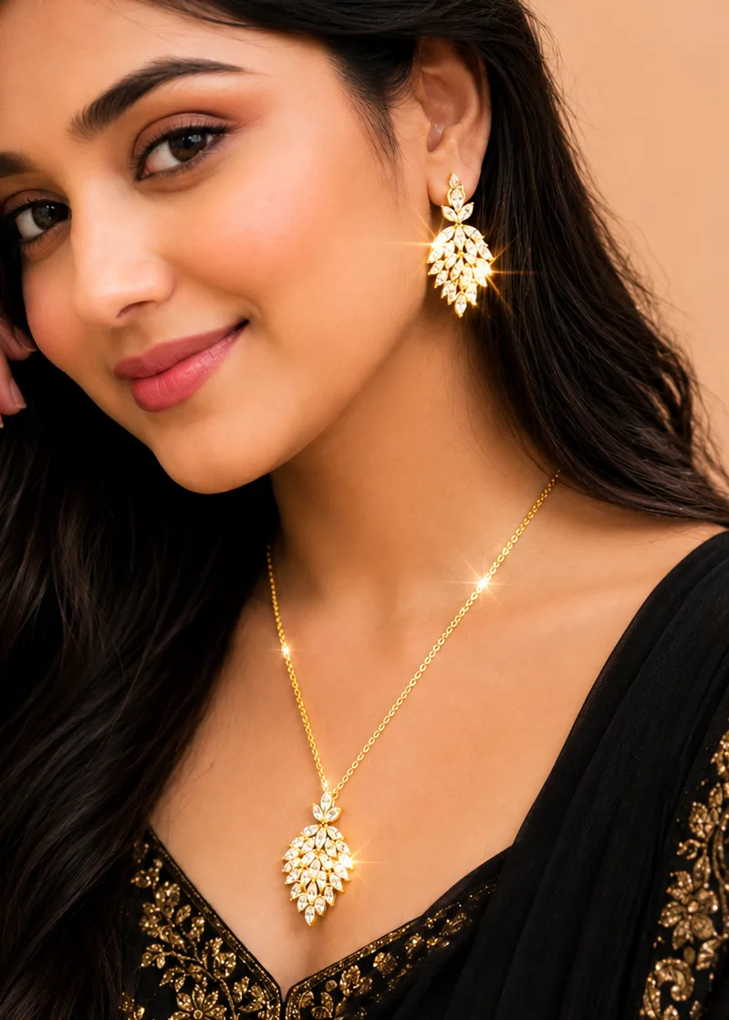 প্রিমিয়াম লিফ ডিজাইন চেইন ও কানের দুল সেট