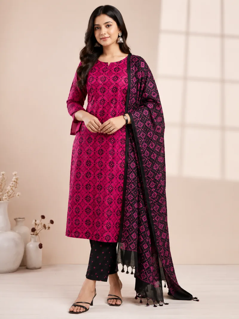প্রিমিয়াম কটন VIP Block Print থ্রি পিস