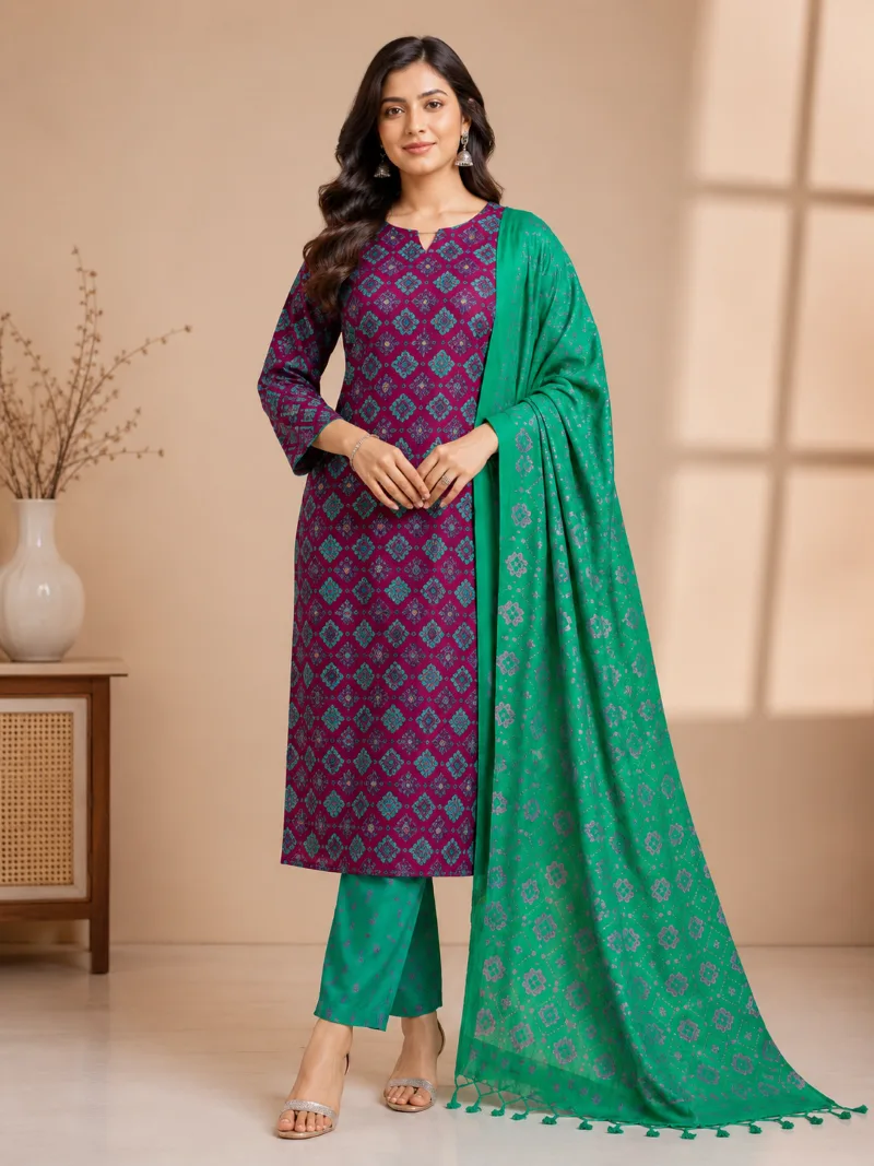 প্রিমিয়াম কটন VIP Block Print থ্রি পিস