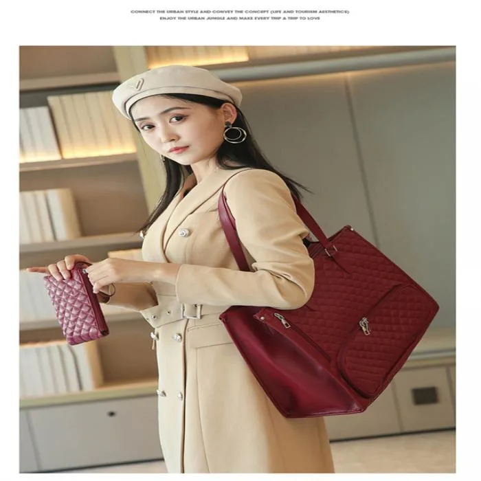 Women's Premium Lunch Tote & Pouch Set (Maroon)