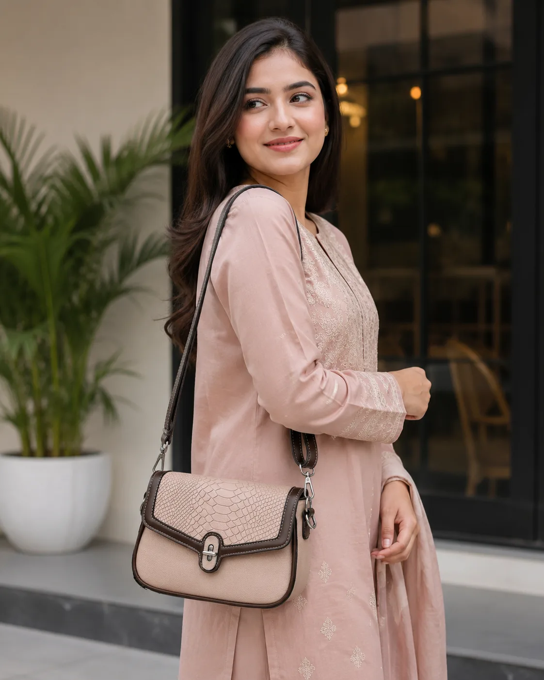 Small Handbag PU Leather High Quality Shoulder Bag (Khaki)
