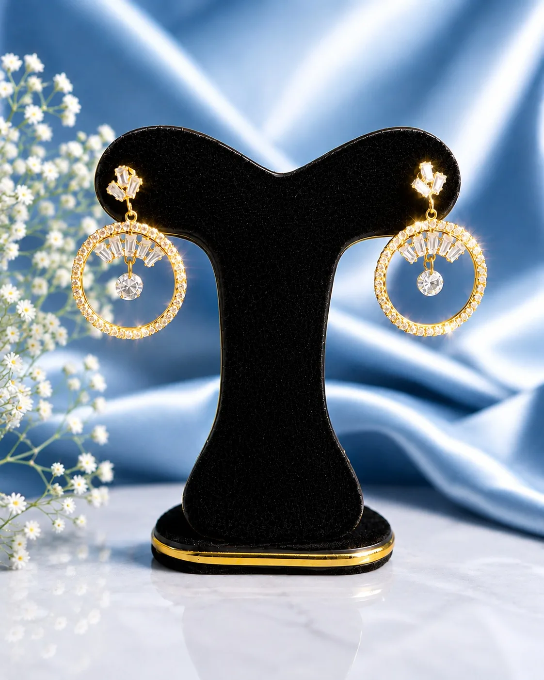 Golden Crystal Circle Drop Earrings