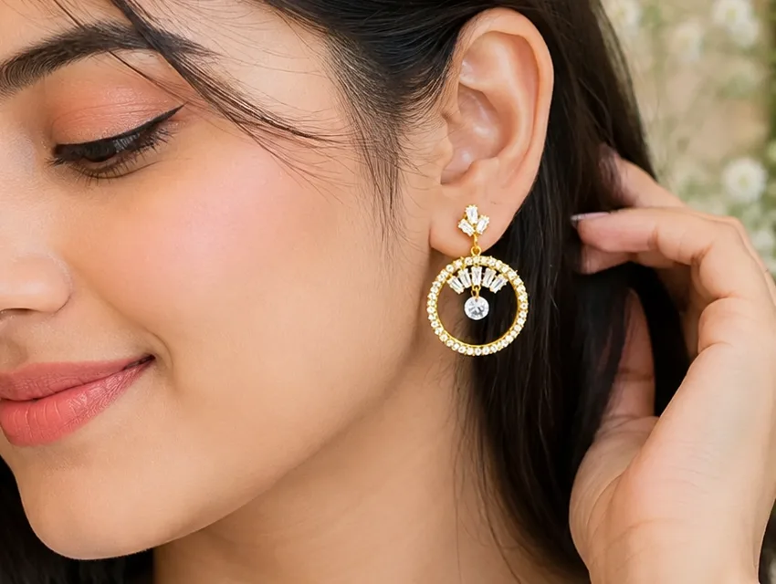 Golden Crystal Circle Drop Earrings