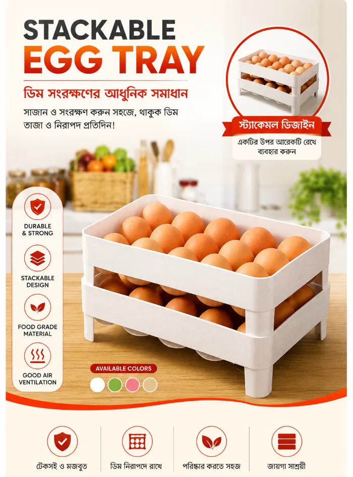 Stackable Egg Tray – মাল্টি-লেয়ার ডিম সংরক্ষণ