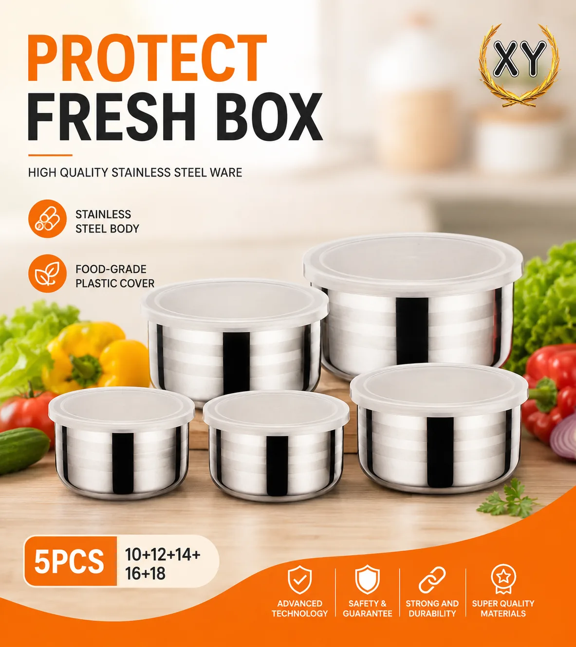 5PCS Stainless Steel Food Storage Container Set